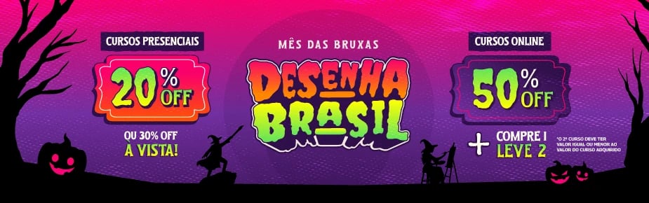 Mês das Bruxas Desenha Brasil: 20% off em cursos presenciais e 50% off em cursos online