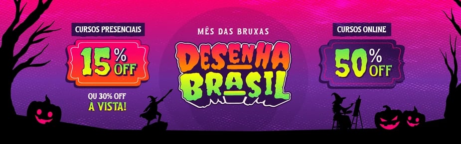 Mês das Bruxas Desenha Brasil: 15% off em cursos presenciais e 50% off em cursos online