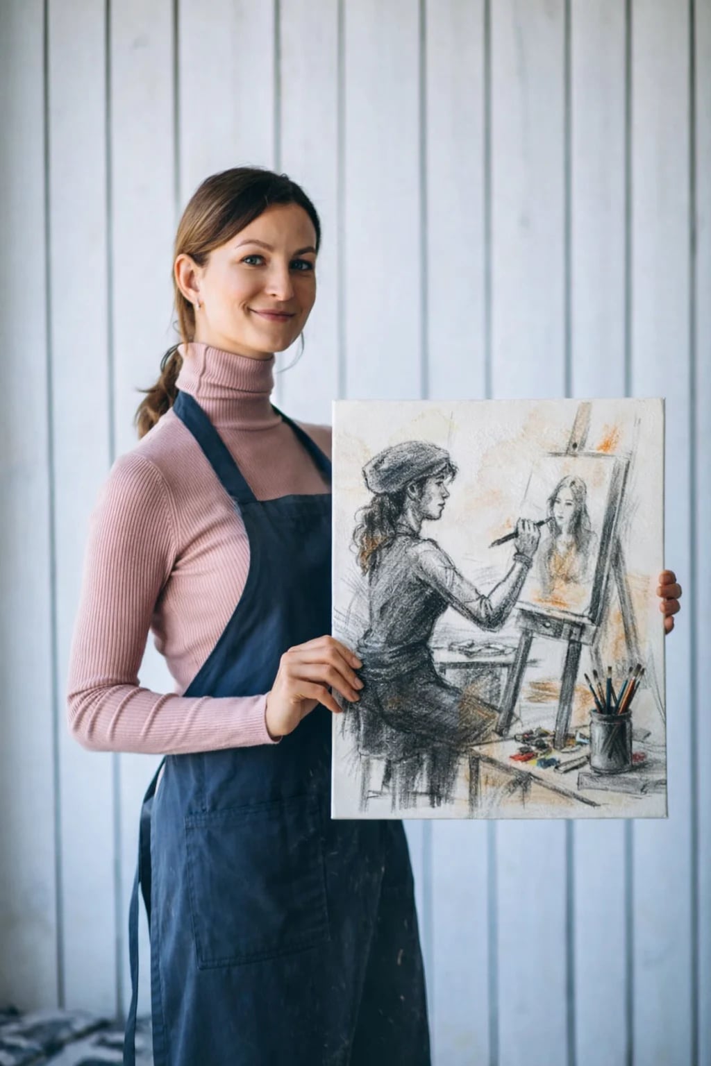 male painter using watercolor his art studio