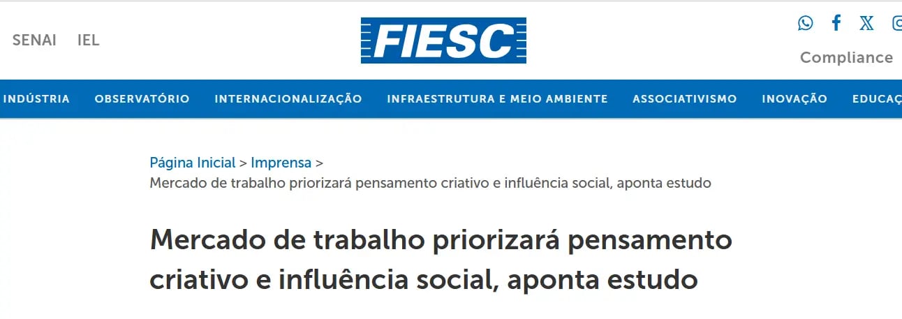 fiesc - mercado de trabalho prioriza pensamento critico e influência social, aponta estudo