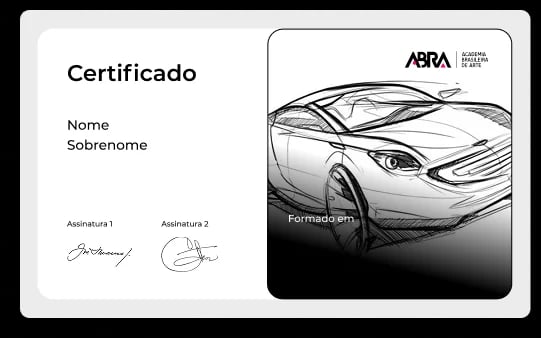 Certificado oficial da Academia Brasileira de Arte do curso de Sketch Automotivo Manual