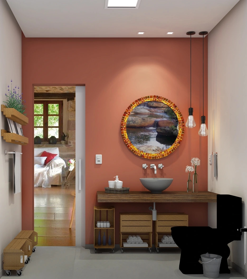 Design de um banheiro moderno feita pela designer Ligia Maria Benavente