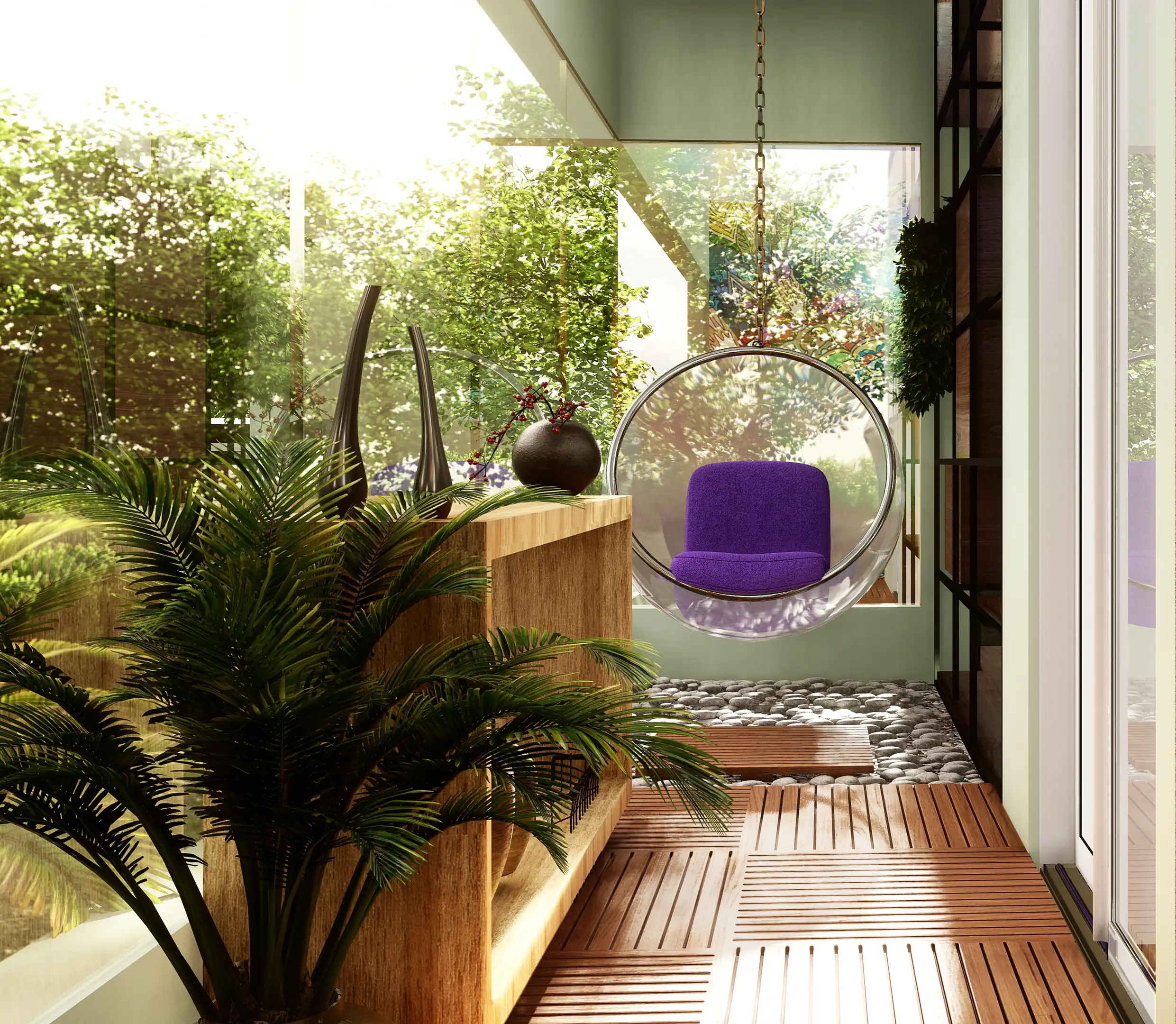 Design de uma sacada moderna feita pela designer Taiane Ribeiro Barbosa