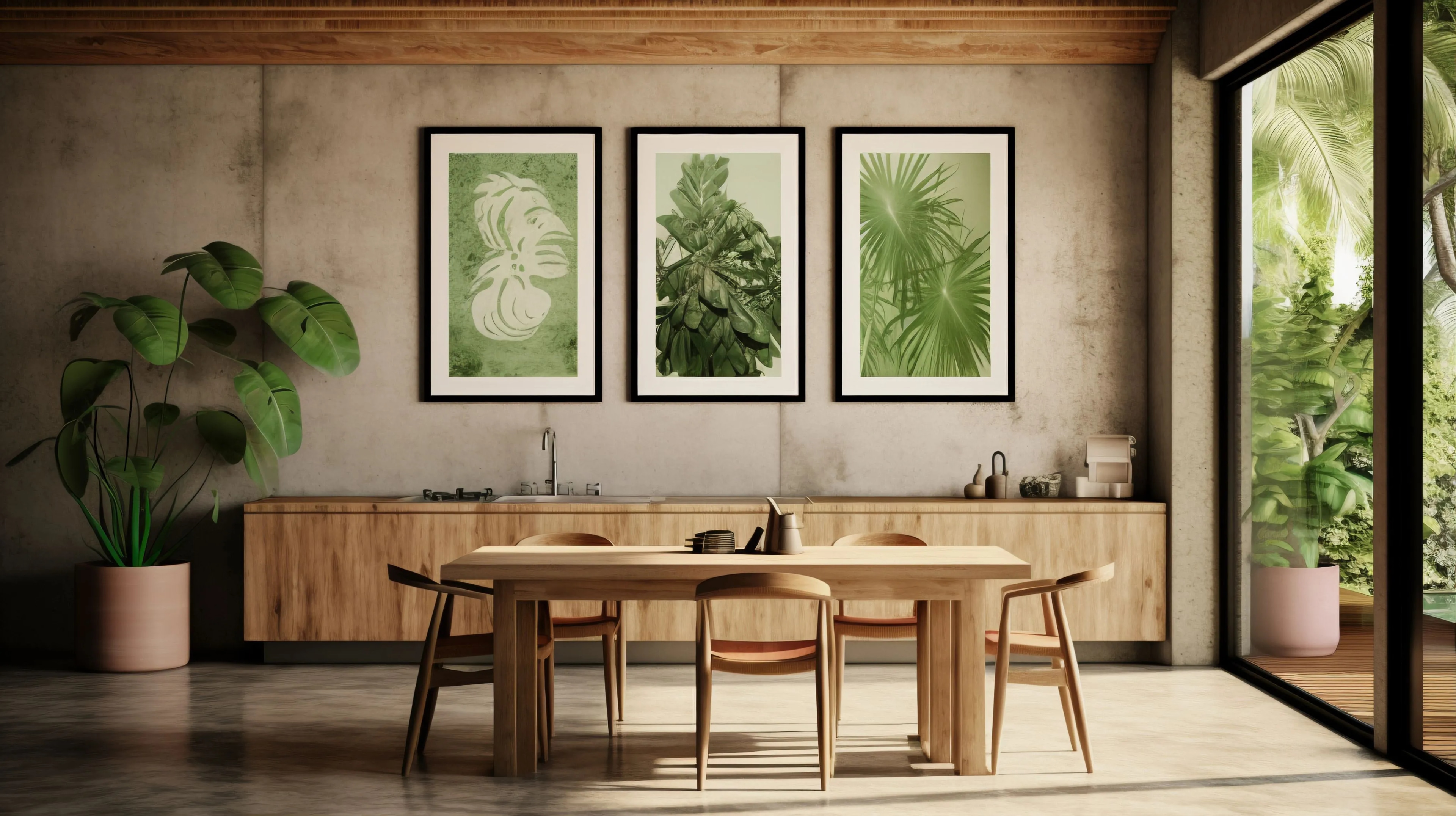 foto de um comodo com mesa e bancos de madeira design de interiores